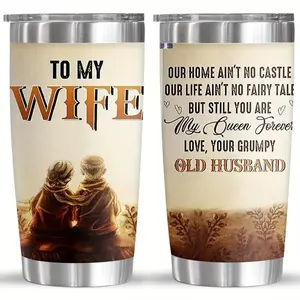 HACOOL SHOP304 Stainless Steel 20oz Tumbler with Letter Print, Insulated Travel Mug, Portable, Sealable, Constant Temperature, Valentine'S Day Gift for Wife, Coffee Cup for Car Use, 1pc
