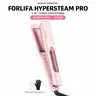 FORLIFA HyperSteam Pro Multifunctional Styler - 2-Way Curlers & Straighteners, 1.5-In Wide Infrared Flat Iron with Ultrasonic Mist, 5 Heat Settings, Dual Voltage, 30-Min Auto Shut-Off, US Plug, Detangling, Frizz Control, Pink, Bottle & Heat Glove Included