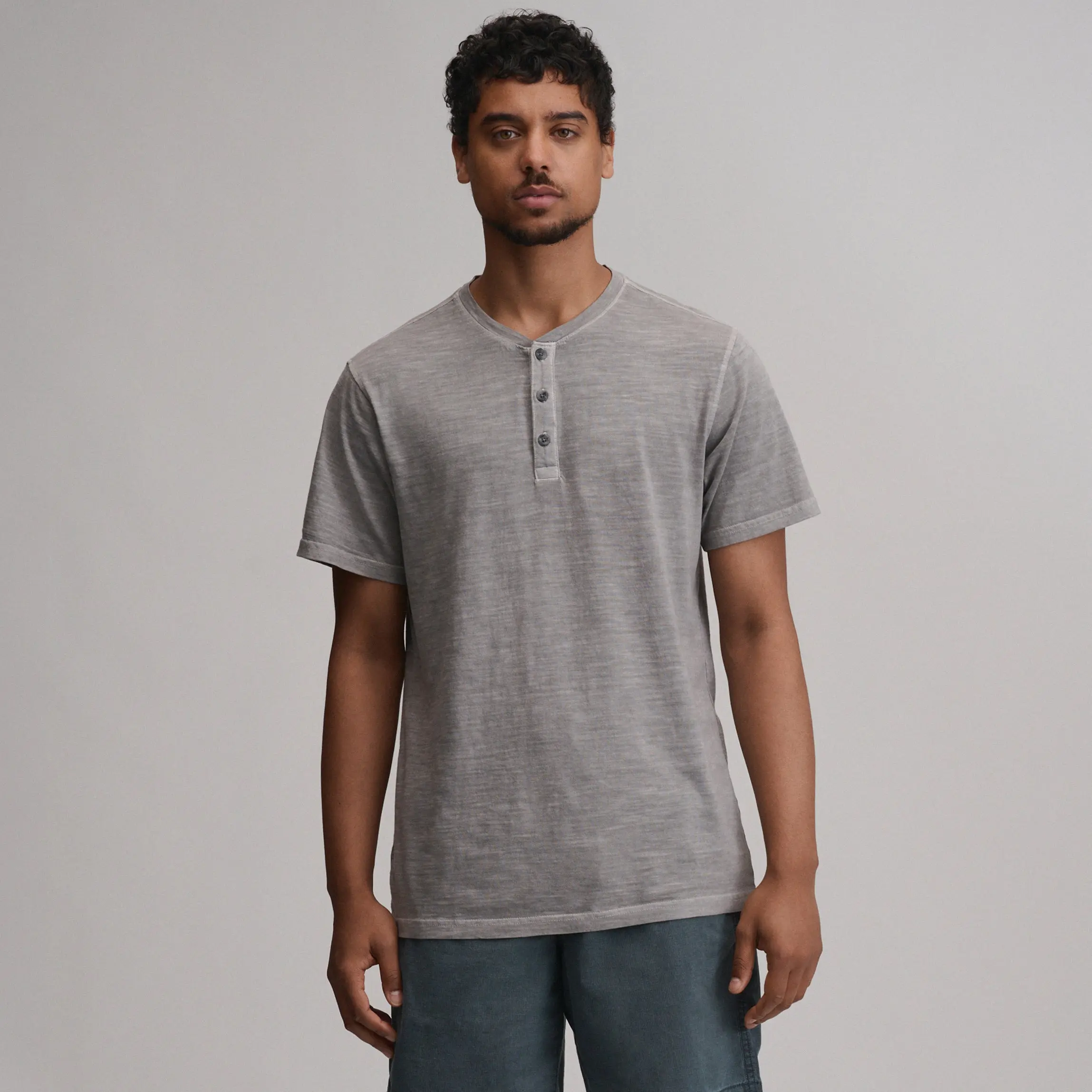 Men's Short-Sleeve Sunwashed Cotton Henley