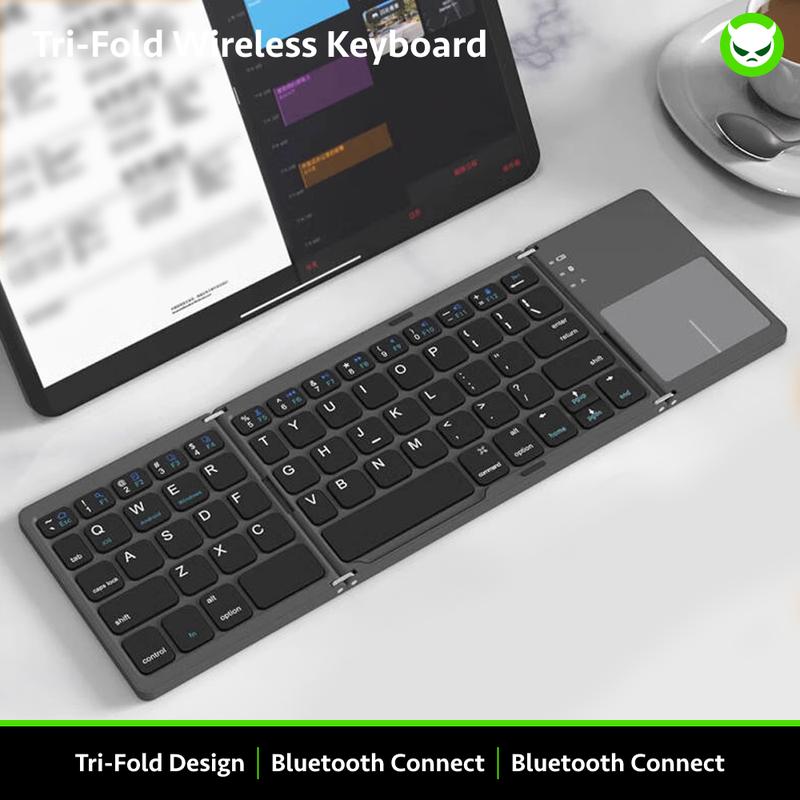 【B033 Bluetooth Foldable Keyboard】Ultra Light Compact Triple Folding with Touch Bar Ergonomic Multi-system Compatible All Anbernic Game Console / PC / Laptop / IPad / Cellphone ( Windows / iOS / Android / Mac )