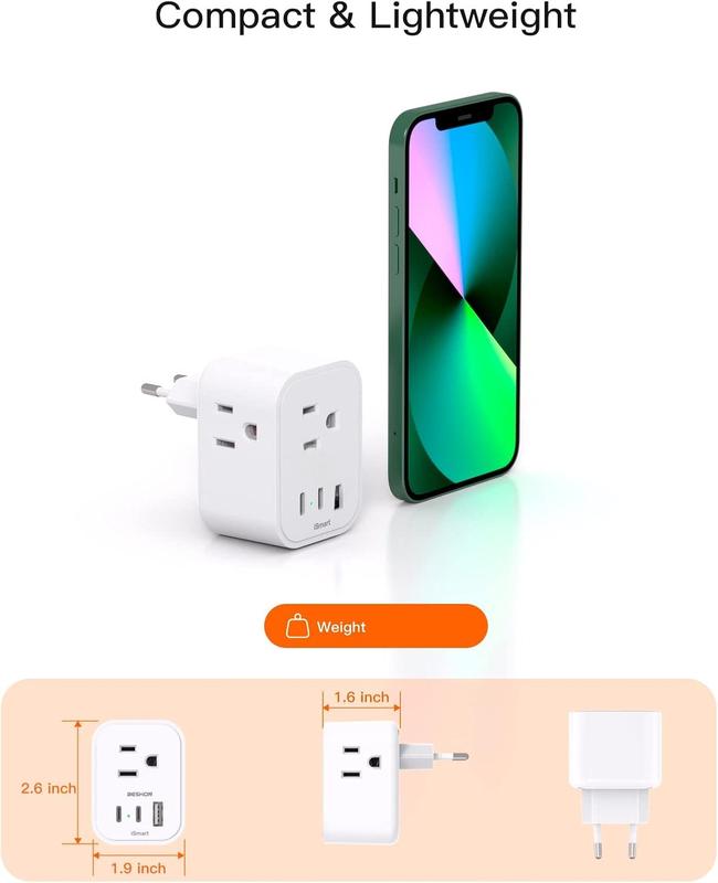 2-Pack European Travel Plug Adapter, International Power Plug Adapter with 3 Outlets 3 USB Ports(2 USB C), Type C Plug Adapter Travel Essentials to Spain France 2-Pack European Travel Plug Adapter, International Power Plug Adapter with 3 Outlets 3 USB Ports(2 USB C), Type C Plug Adapter Travel Essentials to Spain France