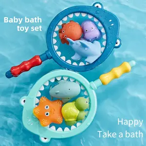 Baby bath toy turtle, water-spraying net, fish-catching shark, children's animal squeeze toy, floating water play toy