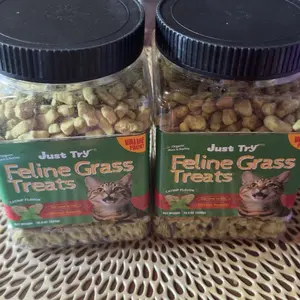 JUST TRY 4PCS 13.4 OZ Cat Grass Treats Natural Salmon Flavor Healthy Cat Snacks Training Biscuits Catnip for Cats Dental and Hairball Control Treats Remedy Chews
