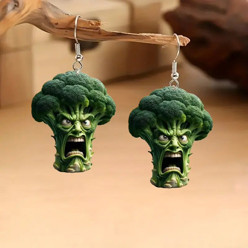 2025 New Interesting Abstract Broccoli 2D Acrylic Earrings Angry Vegetable Cartoon Earrings Personalized Fashion Earrings Birthday Gift