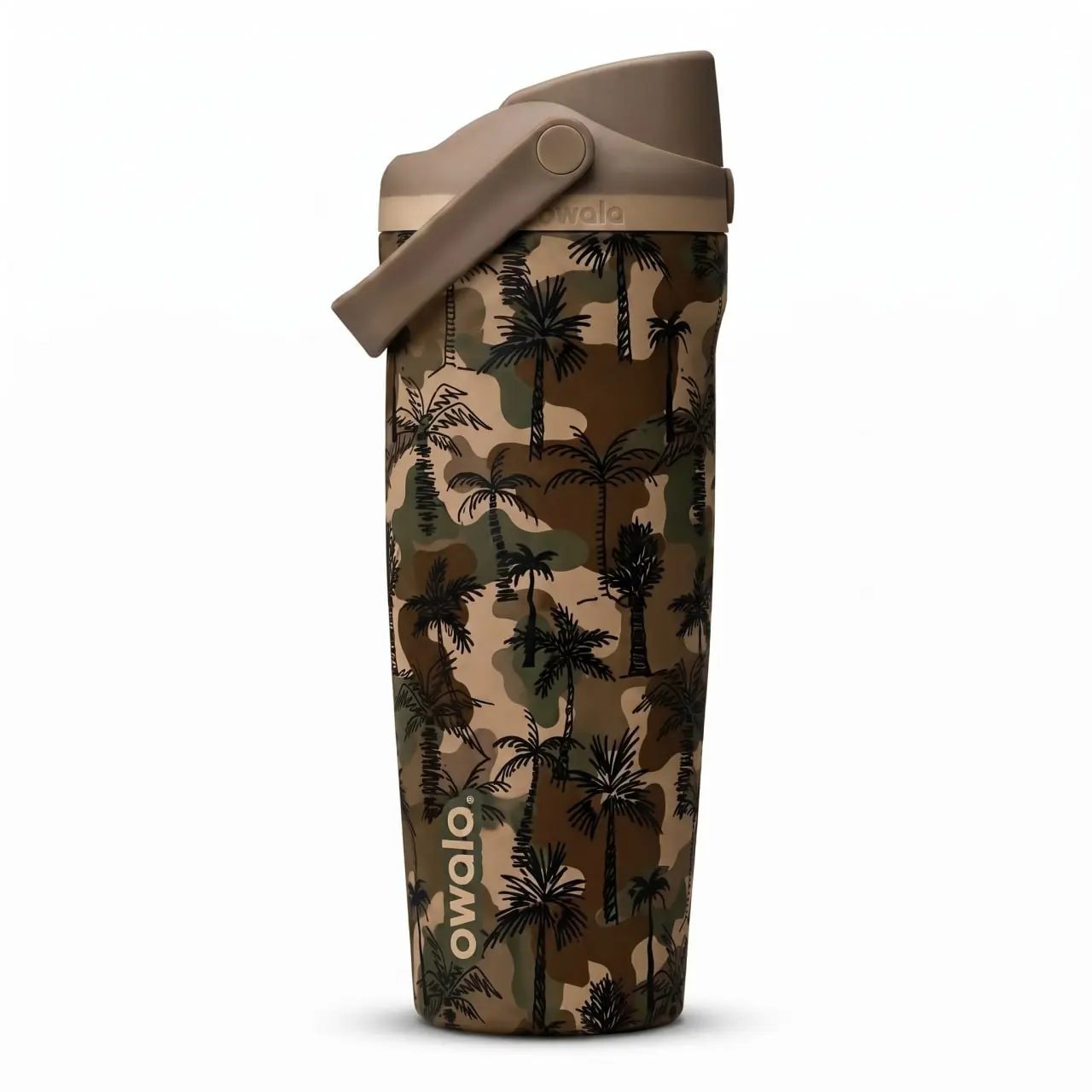 Owalo Palm Tree Camo Tumbler with Secure Lid and Handle for On-the-Go Use