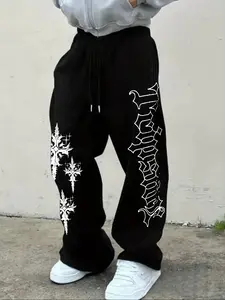 Gothic Cross & Metal Font Sweatpants for Unisex – Black & White Extreme Metal Print, Edgy Streetwear Design, Soft Fleece Fabric, Relaxed Baggy Fit, Casual Stretch Waist, Gift for Alternative Style Fans, Durable Long-Lasting Print