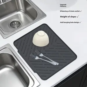 Extra Large Silicone Drying Mat with Built-In Drain Lip Easy-Clean Heat Resistant Mat for Quick Efficient Dish Drying and Serving Coaster