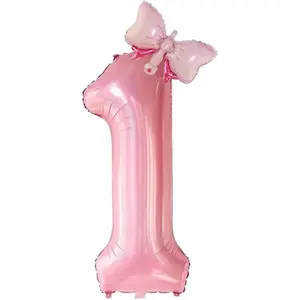40 Inch Pink Number 1 Balloons Set, 1st Birthday Decorations for Girls, Butterfly Party Decoration Supplies. (Butterfly 1)