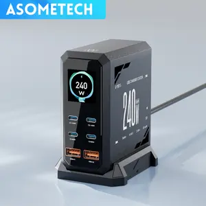 ASOMETECH 240W Digital USB C GaN Charger 6 Ports Desktop Charging Station, PD 3.1 140W USB C Fast Charger Block for MacBook Pro/Air, DELL, Laptop,Fast Charger Power Adapter for iPhone 17 pro max,Samsung Cellphone,iPad,Black