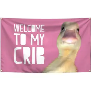 Tapestry  Welcome to My Crib Funny 3x5Ft Flag Tapestry for Wall Hanging Bedrooms Living Rooms Bars College Dorms Decoration Banner with 4 Brass Grommets