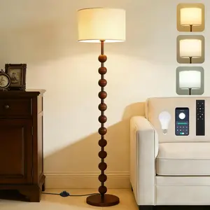 Floor Lamps for Living Room, Metal Floor Lamp with Remote, Standing Lamp for Bedroom with E26 Smart Bulb, 62" Walnut Corner Tall Lamp with Fabric Shade, Farmhouse Stand Up Lamp, Retro Reading Lamp