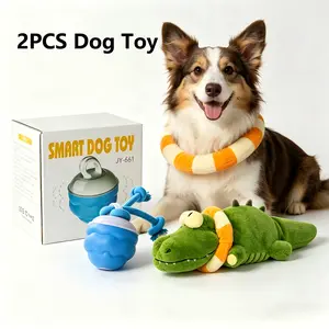 2 Pices Dog Toy Plush Dog Toy Dog Ball Toy Crocodile Plush Dog Squeak Toy & Interactive Rolling Dog Ball (Irregular Motion) Combo – Durable Chew Fun & Smart Exercise for Dogs