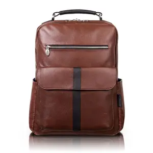 212 MAIN McKlein USA 17 in. U Series Logan Pebble Grain Leather 2-Tone Look Dual-Compartment Laptop & Tablet Backpack, Brown, Lockable Zip, Mesh Padded Design