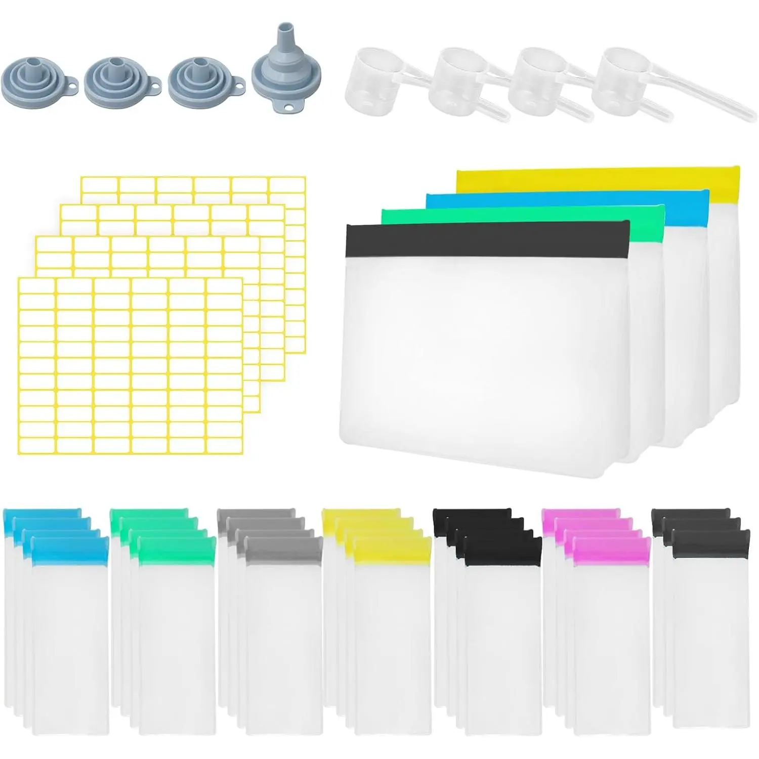 44 Pcs Protein Powder Travel Set - Reusable Supplement Containers with 28 Single Dose Bags & 4 Large Portable Organizer Zip Bags