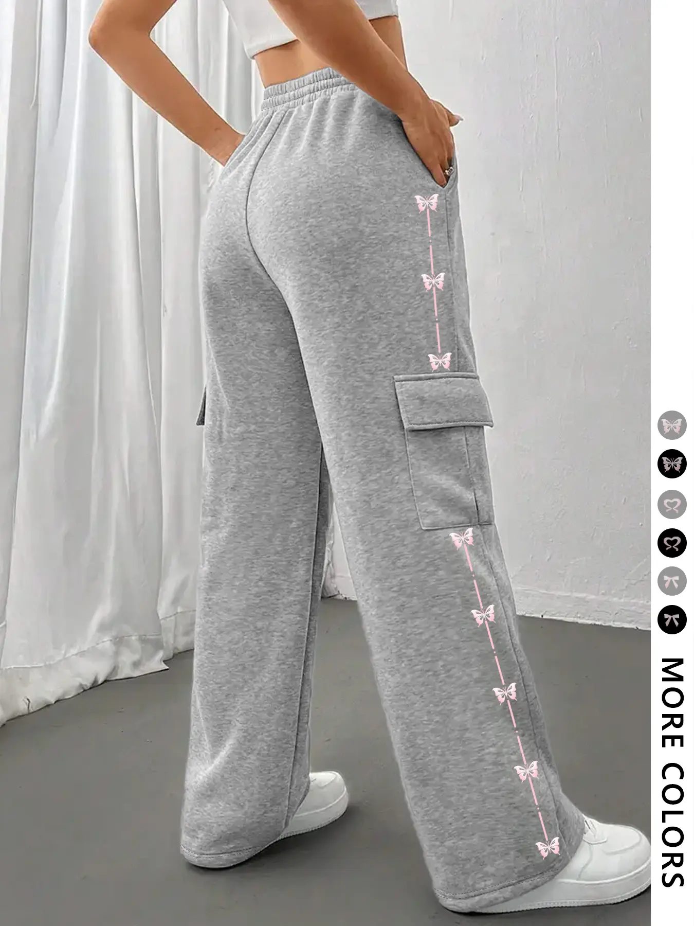 Women's Casual Loose Wide Leg Pants, Drawstring Trousers, Womenswear, Butterfly Knot and Geometric Print, Drawstring Waist, All Seasons, Y2K Style, Valentine's Day Gift, Fashion Bottoms, Piece