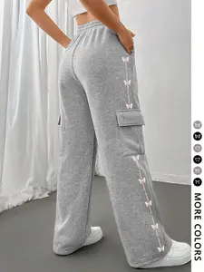 Women's Casual Loose Wide Leg Pants, Womenswear, Butterfly Knot and Geometric Print, Drawstring Waist, All Seasons, Y2K Style, Valentine's Day Gift, Fashion Bottoms