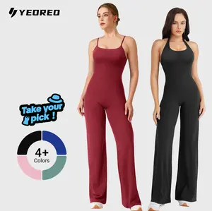 YEOREO Women's Wide Leg Sleeveless Yoga Jumpsuit Romper with Adjustable Fit & Hidden Scrunch for Glute Support summervibes