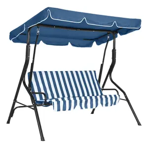 3-Seat Patio Swing Chair with Adjustable Canopy – Thick Waterproof Cushions, Heavy-Duty Steel Frame, Weather Resistant, Outdoor Glider Bench for Yard, Garden, Porch