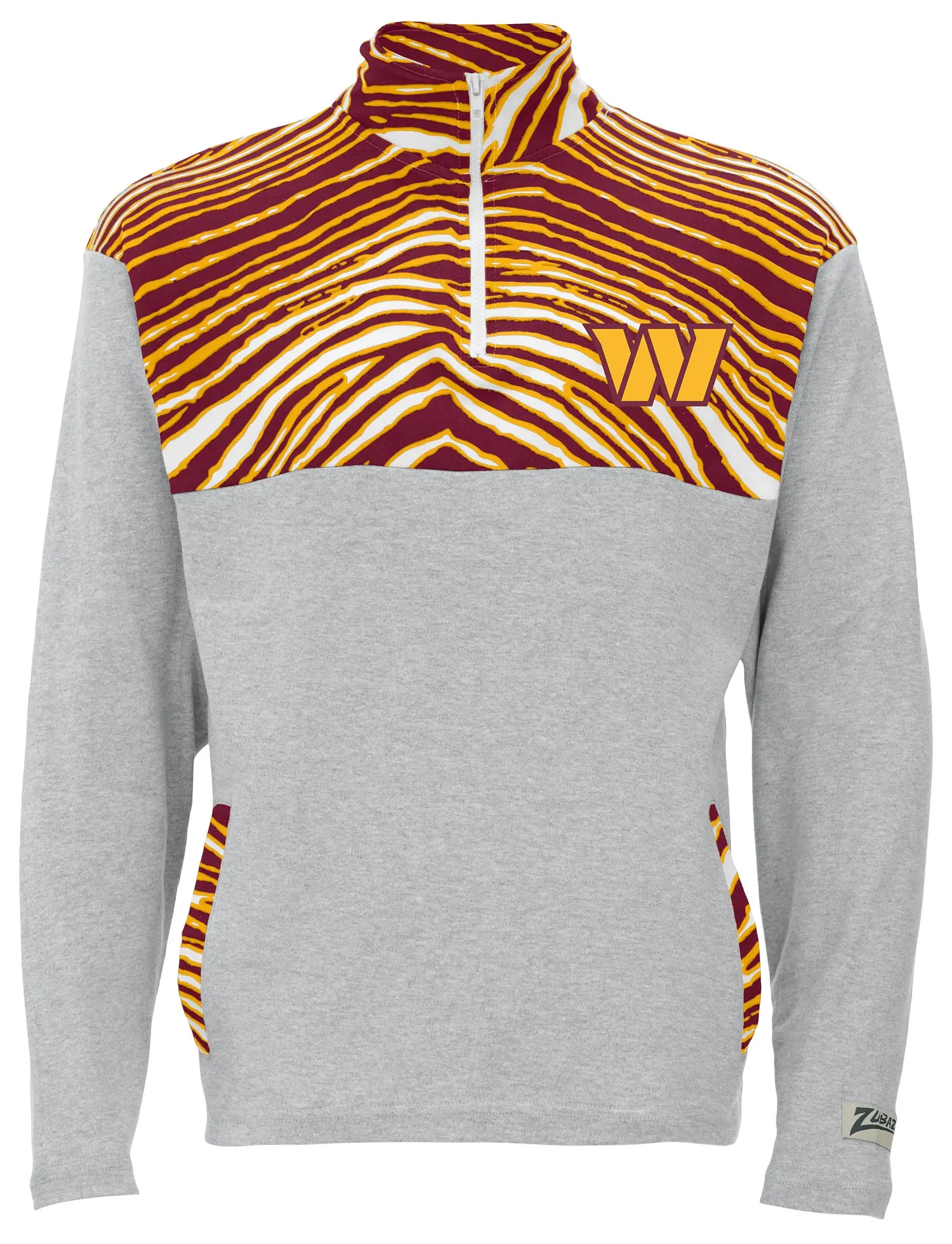 Zubaz NFL Quarter Zip with 3 Color Zebra Yoke and Collar, WASHINGTON COMMANDERS