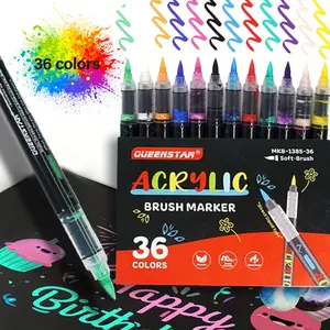 36-Colors Soft Brush Tip Acrylic Paint Markers Set, Pens for Rock, Wood, Fabric, Canvas, Glass, DIY Crafts, Waterproof Markers, Vibrant Acrylic Paint