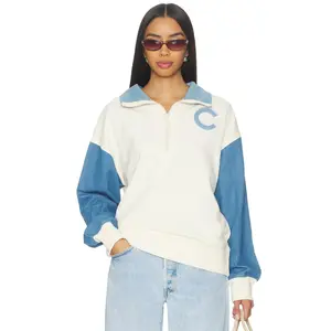 Terez x REVOLVE Cubs Denim Quarter Zip in White & Denim Medium