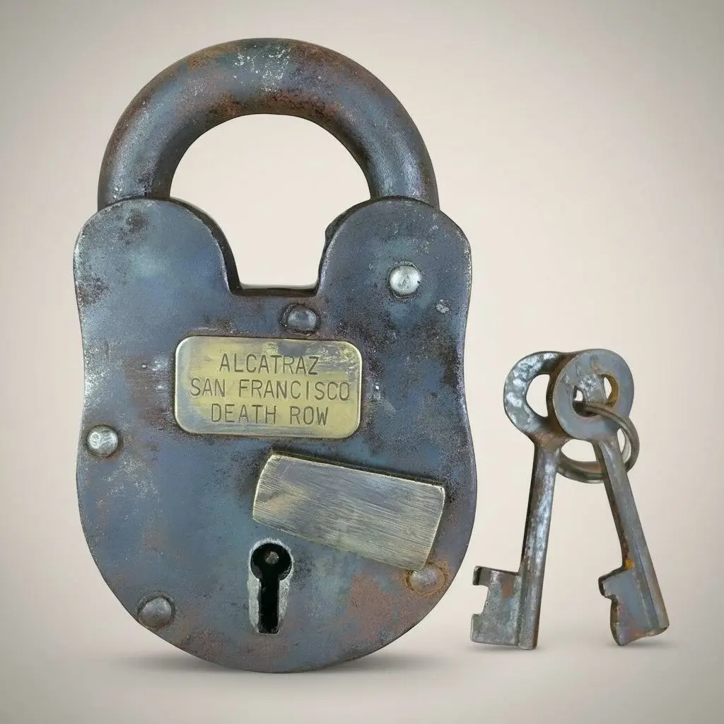 Alcatraz Prison Death Row Cast Iron Lock with Brass Tag & Keys