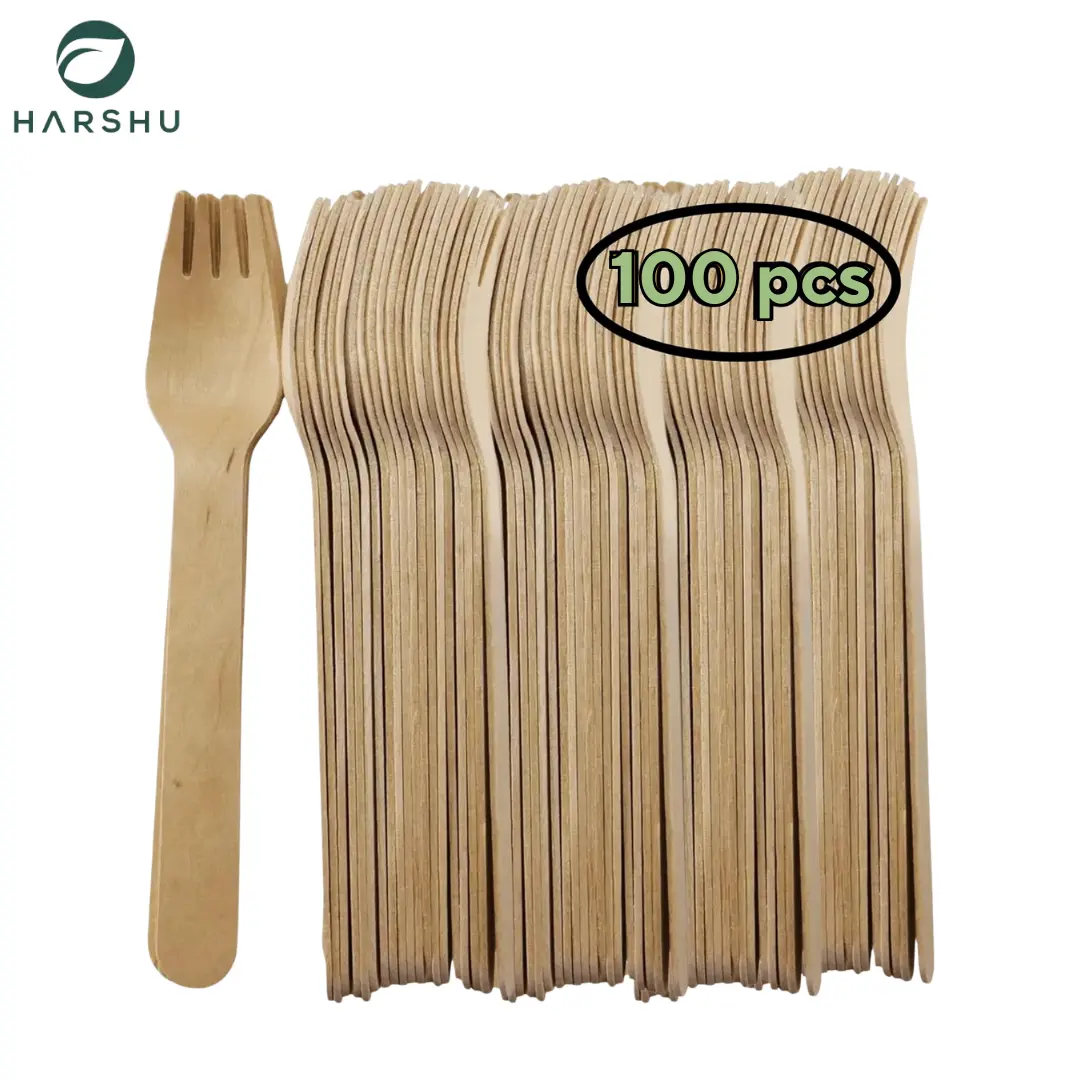 HARSHU Disposable Wooden Fork Set (100 per pack)