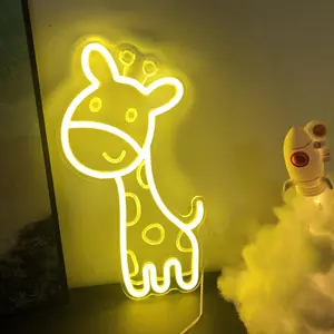 Giraffe Night Light - Wall-Mounted Bedside Lamp with Green Glow & Soft Yellow Neon Light, Cute Giraffe Bed Lamp for Boys Girls Room Decor