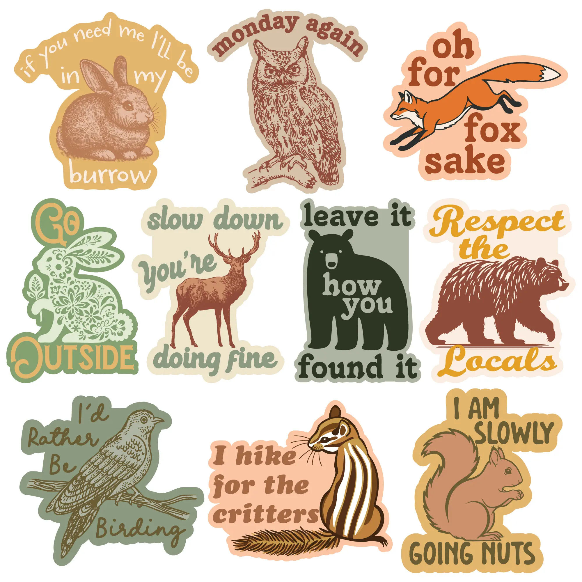 Woodland Sticker Extra Large Stickers Funny Nature Lovers Adhesives with Memes Funny Stickers with Colorful Graphic Decals Funny Animal  Multi -