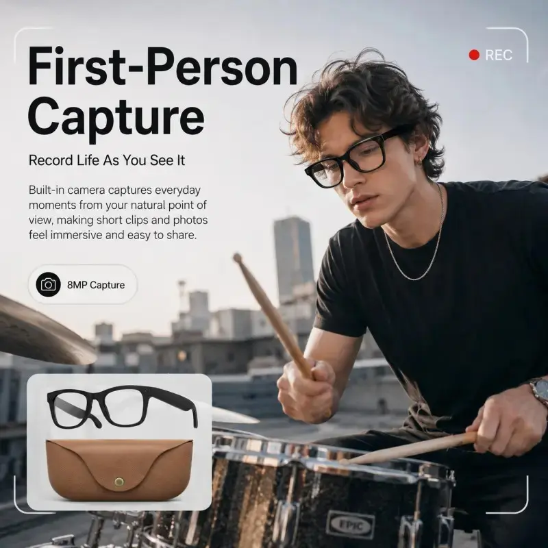 Mt5 Ultra Ai Camera Glasses HD 8mp, Multi-Functional Smart Glasses with Bt5.3 Call, Real-Time Translation, 2000mah Charging Case, Photochromic Lenses