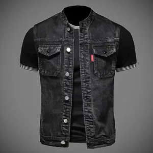 new men's denim jacket motorcycle vest retro fashion motorcycle riding clothes casual versatile denim vest men's clothing