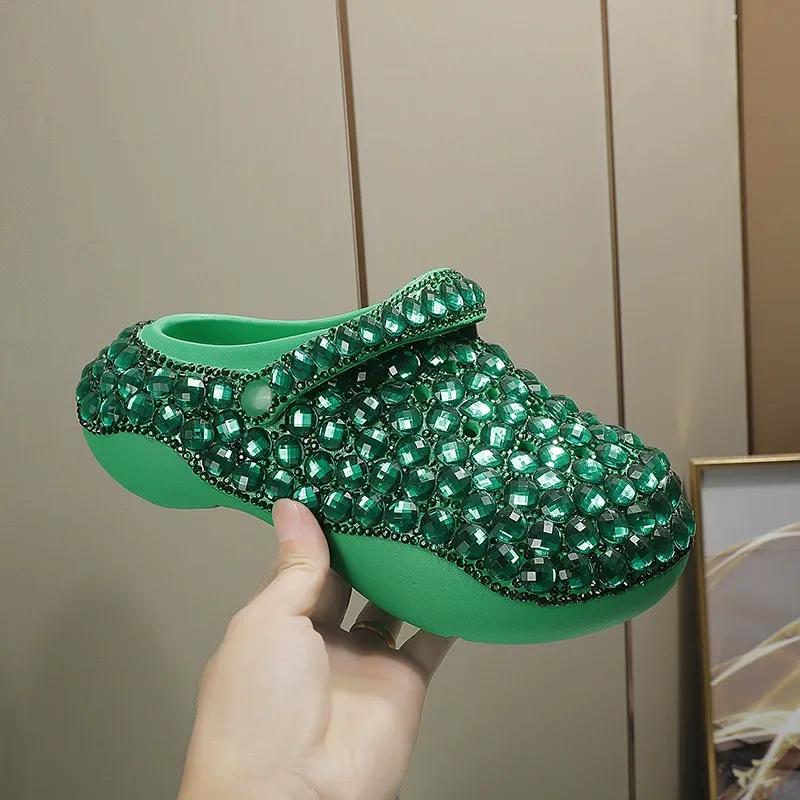 FoamFam Party to Vacation Sparkle Clogs  Full Rhinestone Platform Thick Sole Light Luxury Bling Bedazzled Shoes for Women  Handmade Custom Crystal Clogs for Everyday Glam Outdoor