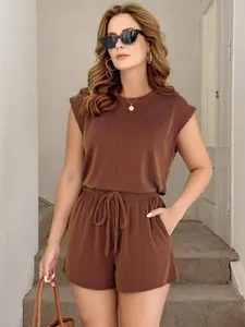 Women's Summer Striped Loose Fit Two-Piece Set, Comfortable Sleeveless Round Neck Sportswear, Ideal for Daily and Sports Wear