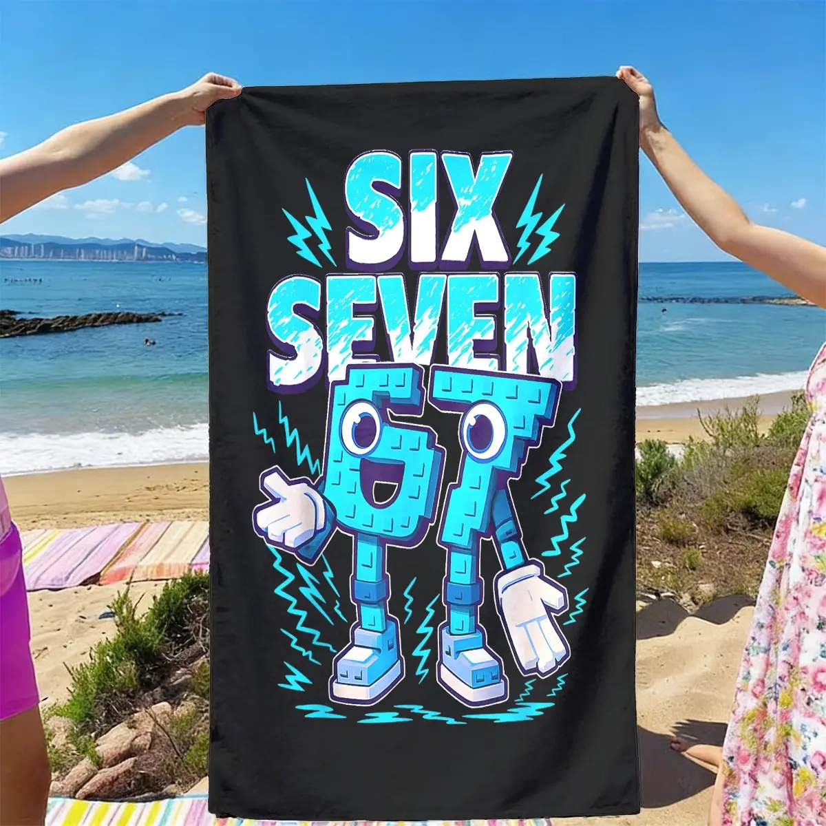 Six Seven Digital Cartoon Beach Towel, Fast Drying Ultra Soft Polyester Fiber, Multi-Purpose Yoga Travel Swimming Camping, Gift, Quick Drying Towel, Multifunctional Towel, Multipurpose Towels, Quick Dry Towels For Travel