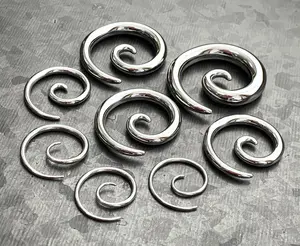 PAIR of Unique Stainless Steel Spiral Tapers Expanders - Gauges 14g thru 0g (8mm)