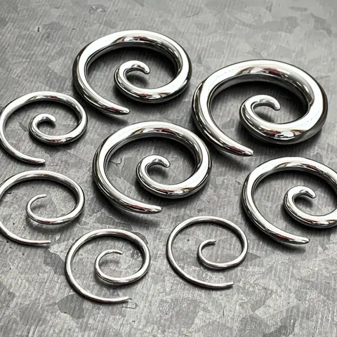 PAIR of Unique Stainless Steel Spiral Tapers Expanders - Gauges 14g thru 0g (8mm)