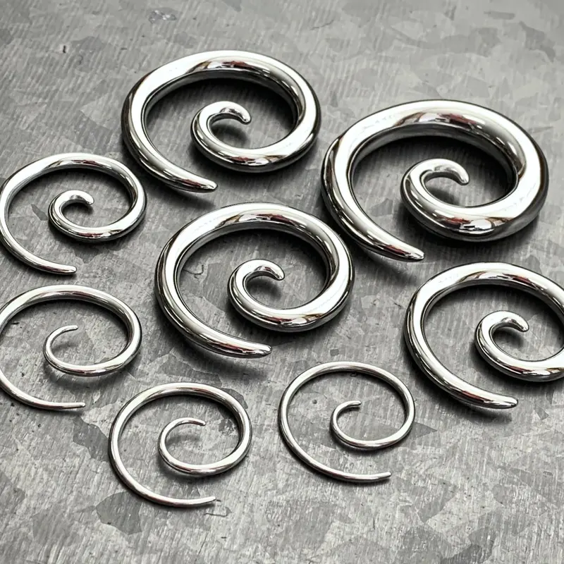 PAIR of Unique Stainless Steel Spiral Tapers Expanders - Gauges 14g thru 0g (8mm)