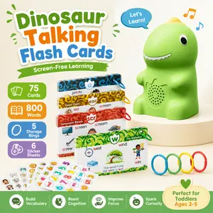 Dinosaur Learning Reader for Kids, 75 Talking Flash Cards with 800 Words, 5 Wristbands, 6 Stickers, Phonics & Sight Words for Summer Learning