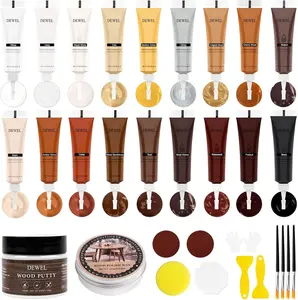 DEWEL Wood Furniture Repair Kit, 18 Colors Wood Filler, Wood Putty & Wood Polish Wax Restore Wood Scratches, Cracks, Holes, Cabinet, Table