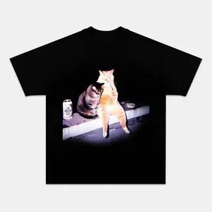 EMO Cat2 Oversized Printed Design Unisex Crew neck T-Shirt & Sweatshirt,High-Quality Print,& 400g Water-Wash Hoodie,Casual Cotton Comfort Breathable Long Sleeve for Streetwear Fashion Men and Women's Top Daily Wear