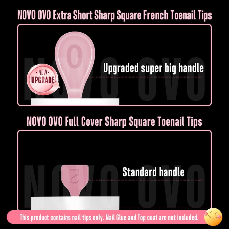 NOVO OVO Extra Short Toe Nail Tips White French Tip BERRY PINK Sharp Square Press On, Soft Gel False Fake Toenail Extension Kit, Need Apply Top Coat Buider Gel Nail Glue, Salon DIY x 16 Sizes 224 Pcs【NO GLUE & TOP COAT INCLUDED】