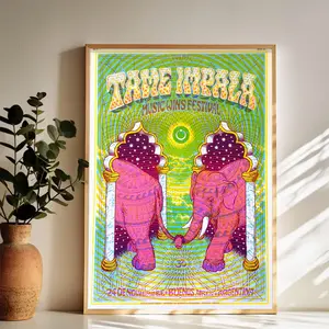 Groovy Tame Impala Music Festival Poster Wall Art Vintage Black and White Art Posters Funky Aesthetic Canvas Prints Retro Bar Cart Decor for Bar Bedroom
