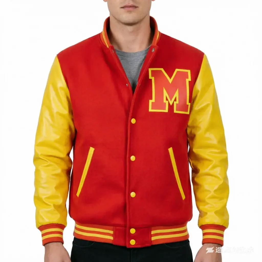Men's Retro JackEt Michael JaEkson Cosplay Red Yellow Colorblock Varsity Bomber Cosplay Costume Stage Daily Outfit