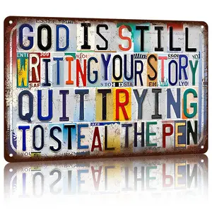 Inspirational Christian Metal Sign 12x8 In – "God Is Still Writing Your Story" Rustproof Aluminum Wall Art for Faith & Devotion