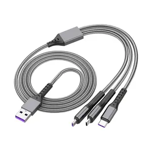 66W 4ft Multifunctional 3 in 1 Charging Cable, 1.2m Multi Phone Charger Cable Nylon Braided Universal 3 in 1 Charging Cord Extra Long Multiple USB Cable with USB C, Micro USB Port Connectors for Cell Phones and More