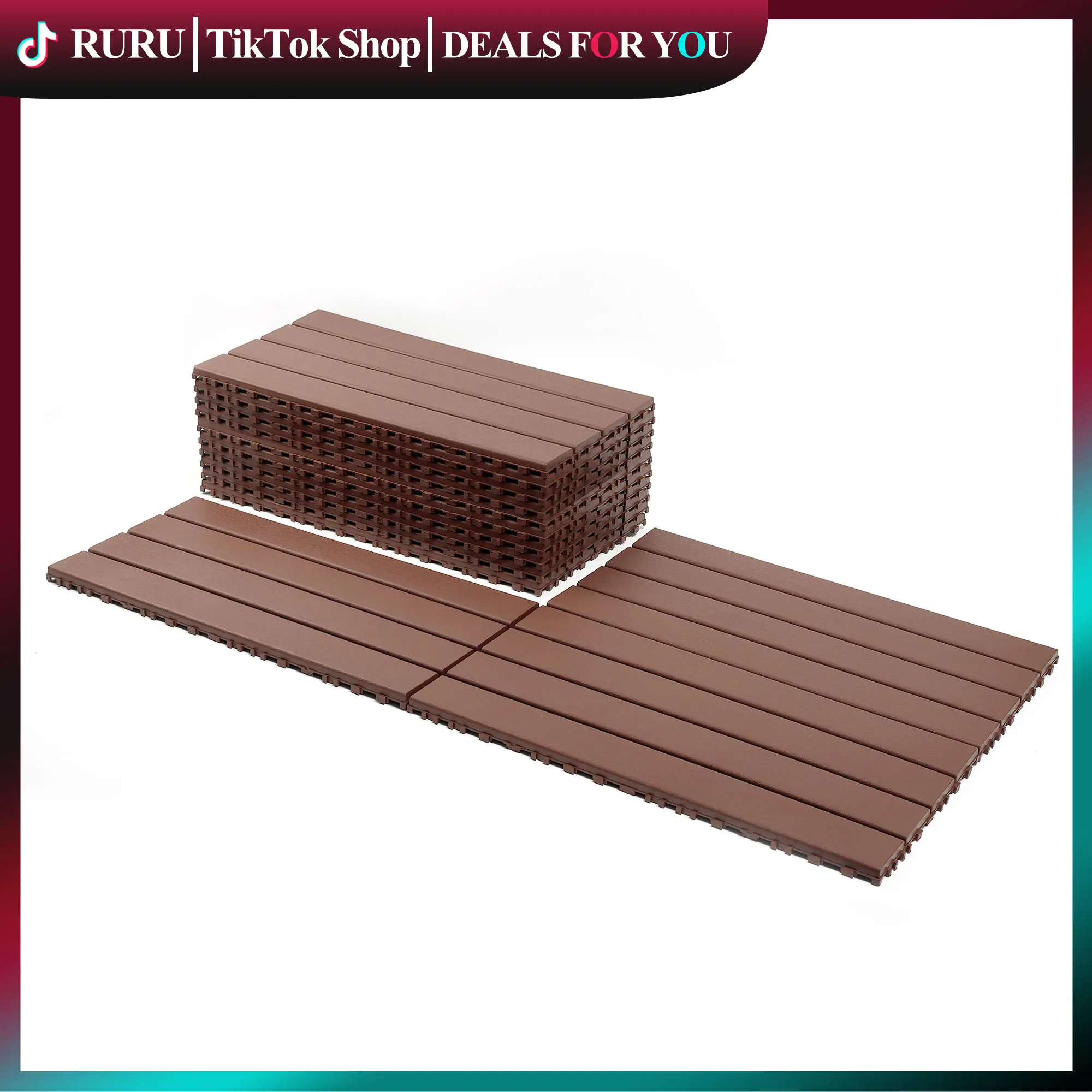 22/24 PCS 2FT Interlocking Patio Deck Tiles - 12x24in Dark Grey Brown DIY Modular Vinyl Plank, Non-Slip Floor for Porch, Poolside, Easy Quick-Install Indoor Outdoor Flooring Materials
