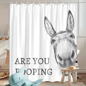 “Are You Pooping?” Funny Donkey Shower Curtain – Whimsical Farmhouse Bathroom Decor, Durable Waterproof Fabric & Easy Installation