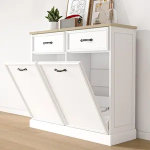 Garvee Double Tilt Out Cabinet for Kitchen and Living Room, Freestanding White Storage Cabinet with 20 Gallon Capacity for Hidden Waste Management