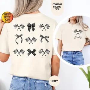 Custom Coquette Racing Shirt, Checkered Flag Tee, Coquette Aesthetic Drag Race Shirt, Race Car Shirt, Dirt Track Racing Shirt