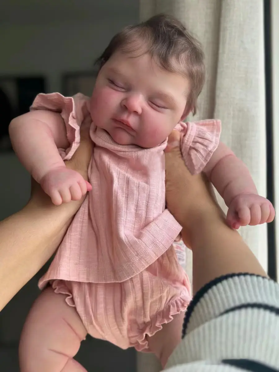 Reborn Asleep Peaches 20inch 50cm Reborn Baby Dolls Handmade Soft Cloth Body with Vinyl Limbs Real Looking Newborn Reborn Baby Dolls with Hand-rooted Hair baby alive
